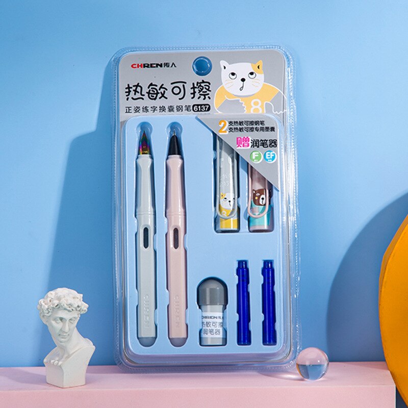Cute Cat 5 In 1 Erasable Fountain Pen Set School Office Writing Supplies Student Stationery EF/F Nib Prizes: 02