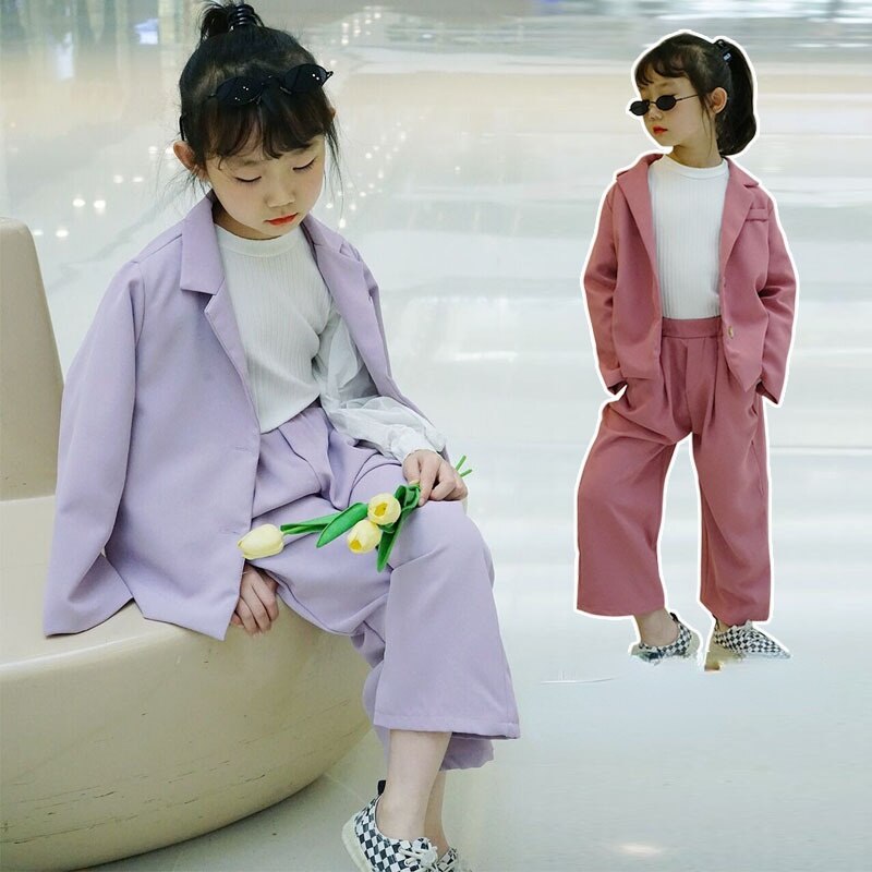 Bléiser-Conjunto de ropa para niños de 3 a 8 años, traje de dos piezas de manga larga, color morado, para primavera y otoño