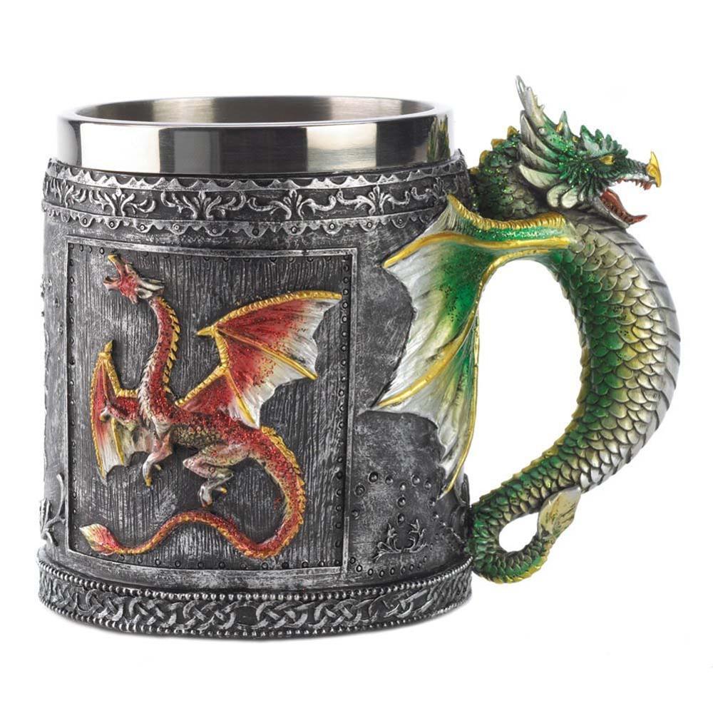 3D Café Lait Tasse Résine Crâne Tasse Chope Frappant Guerrier de Crâne Chope Viking Crâne Chope de bière En Acier Inoxydable Verres: Dragon
