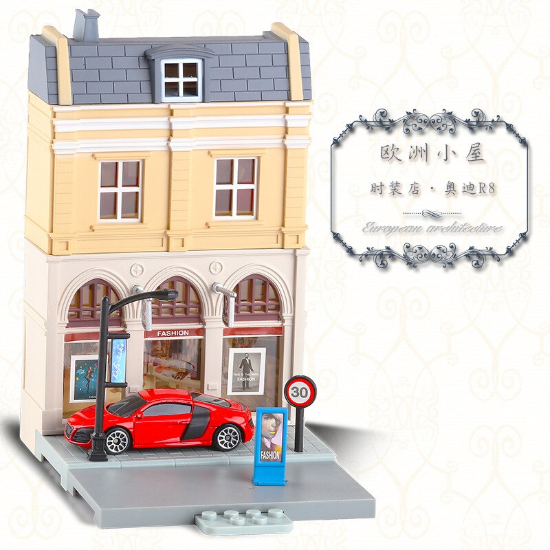 High Simulation 1:64 RMZ city Diorama Education Model Building Kits Toy DIY European house Diecast Metal Cars for children: FASHION