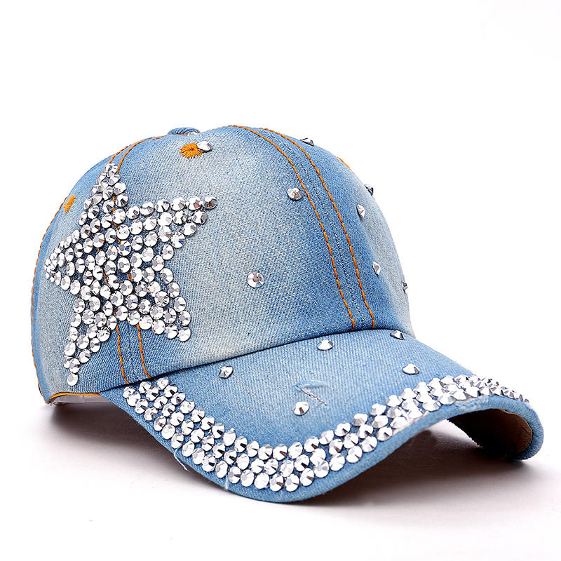 TUNICA Diamante de imitación último cristales estrella snapback sombreros para mujer nuevos pantalones de mezclilla por mayor gorra de béisbol de femenina