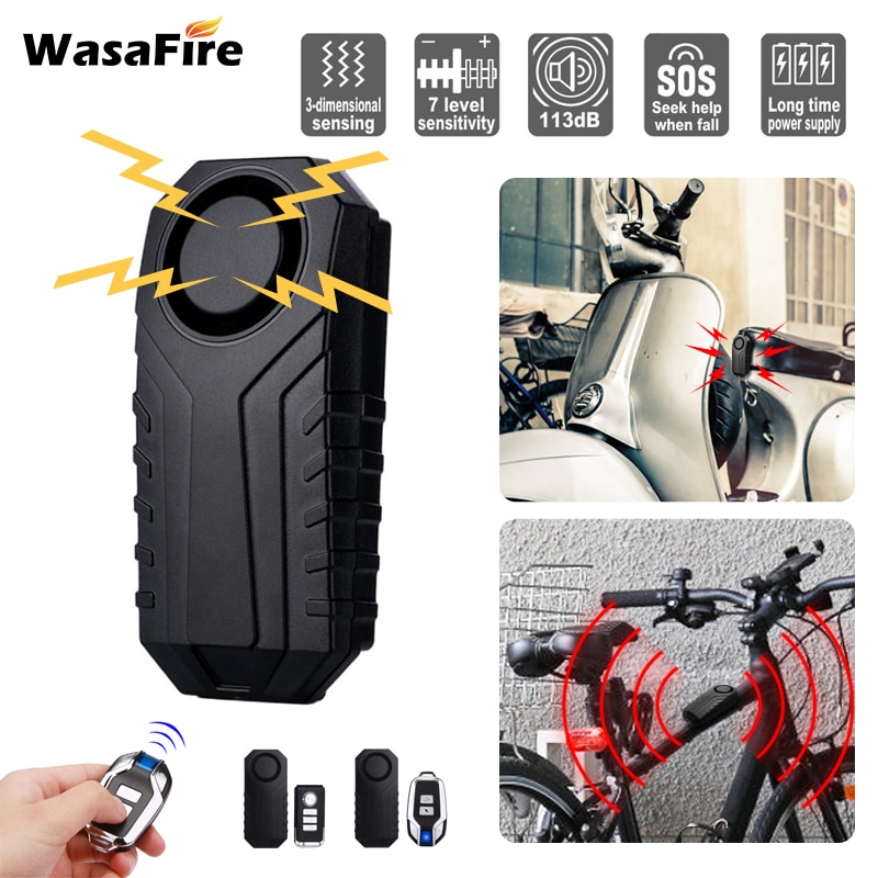 Bike Alarm with Remote Adjustable Volume 113dB Wireless Anti-Theft Vibration Security MTB Bicycle Motorcycle Alarm Motion Sensor