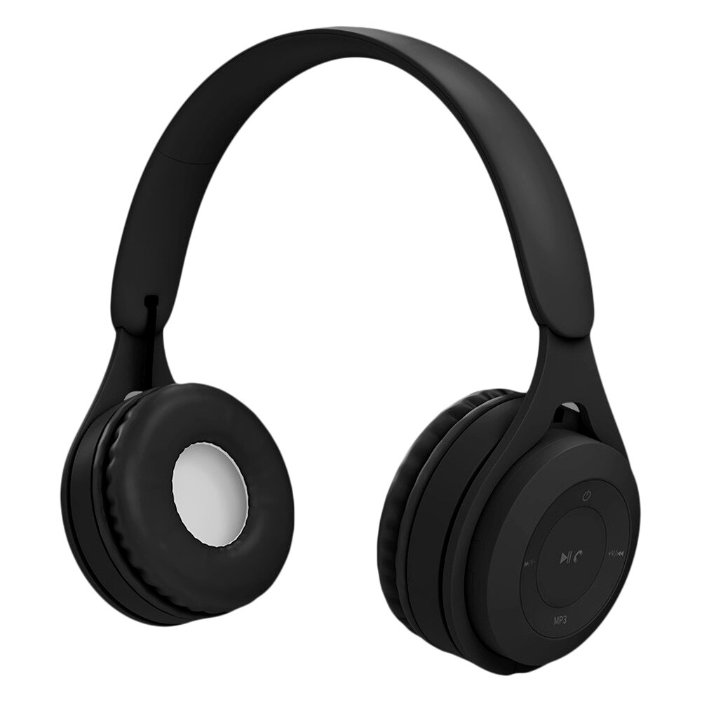 Barn bluetooth 5.0 trådlöst headset justerbart hopfällbart stereo over-ear headset hörlurar hifi musikspelare med mikrofon: Svart