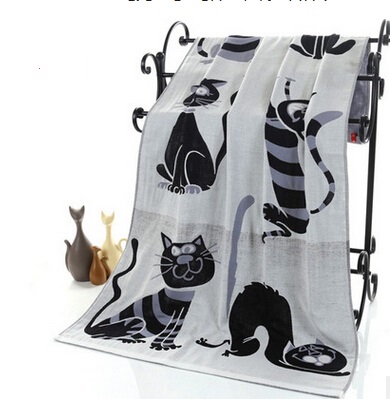 Sød kat bomuldsgasbind tegneserie voksen badehåndklæde hjemme tekstil 3 lag 70*140cm håndklæde badekåbe camping sport badehåndklæde: D