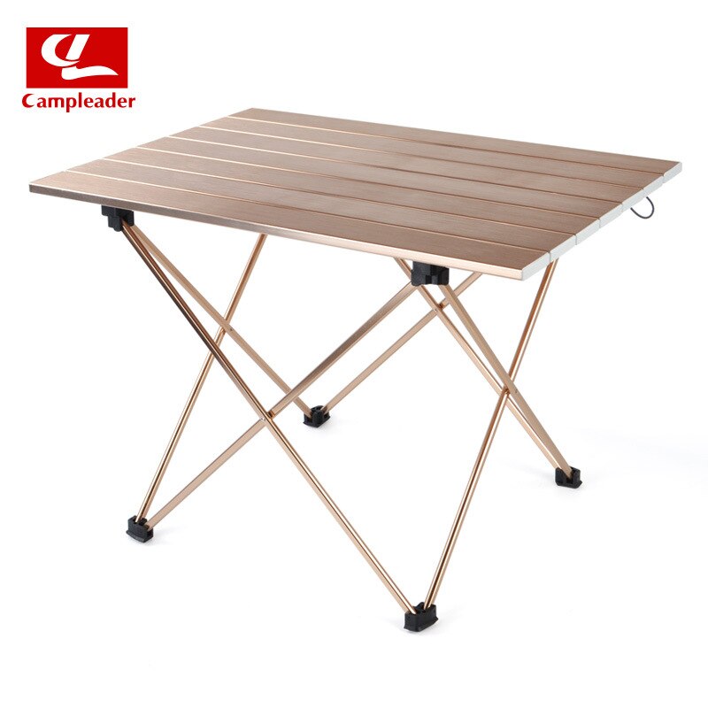 Utendørs camping bærbar enkel tegning bordplate aluminium sammenleggbart bord grillbord piknikbord lysebrunt