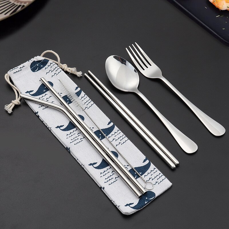 Portable Lunch Tableware Cutlery Set Stainless Steel Spoon Fork Travel Outdoor Knife Tableware Dining Canteen Dinnerware Sets