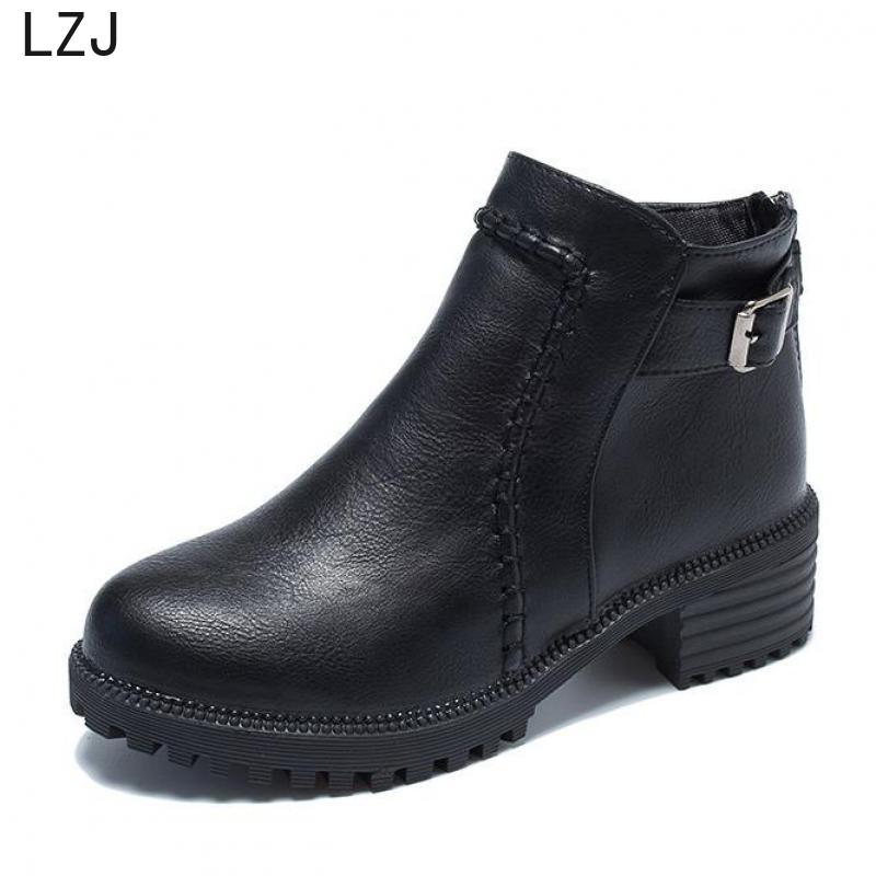 LZJRound-bottines à talons hauts carrés pour femmes, à la , assorties, tailles 34-43, Botas Mujer, collection bottines à fermeture éclair: Black / 38