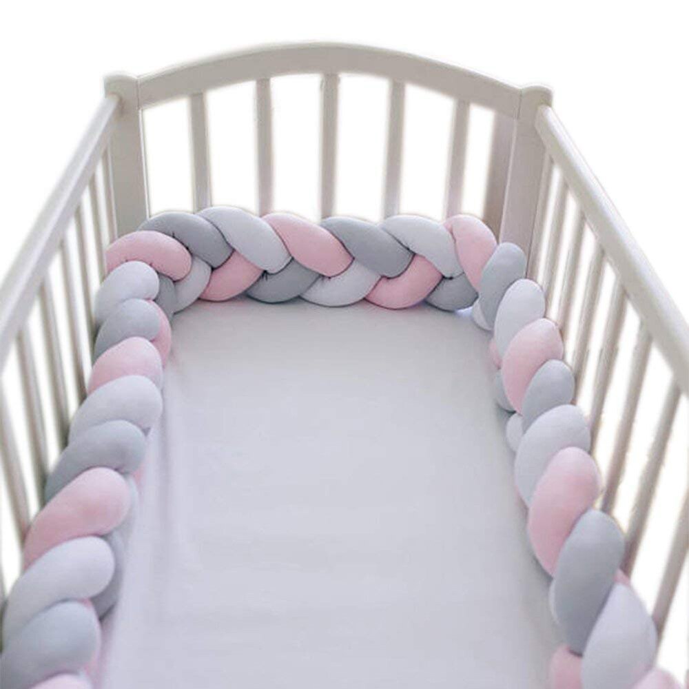 Baby Crib Bumper Geknoopt Gevlochten Pluche Nursery Cradle Decor Pasgeboren Kussen Kussen Junior Bed Slaap Bumper (2 Meter, whi