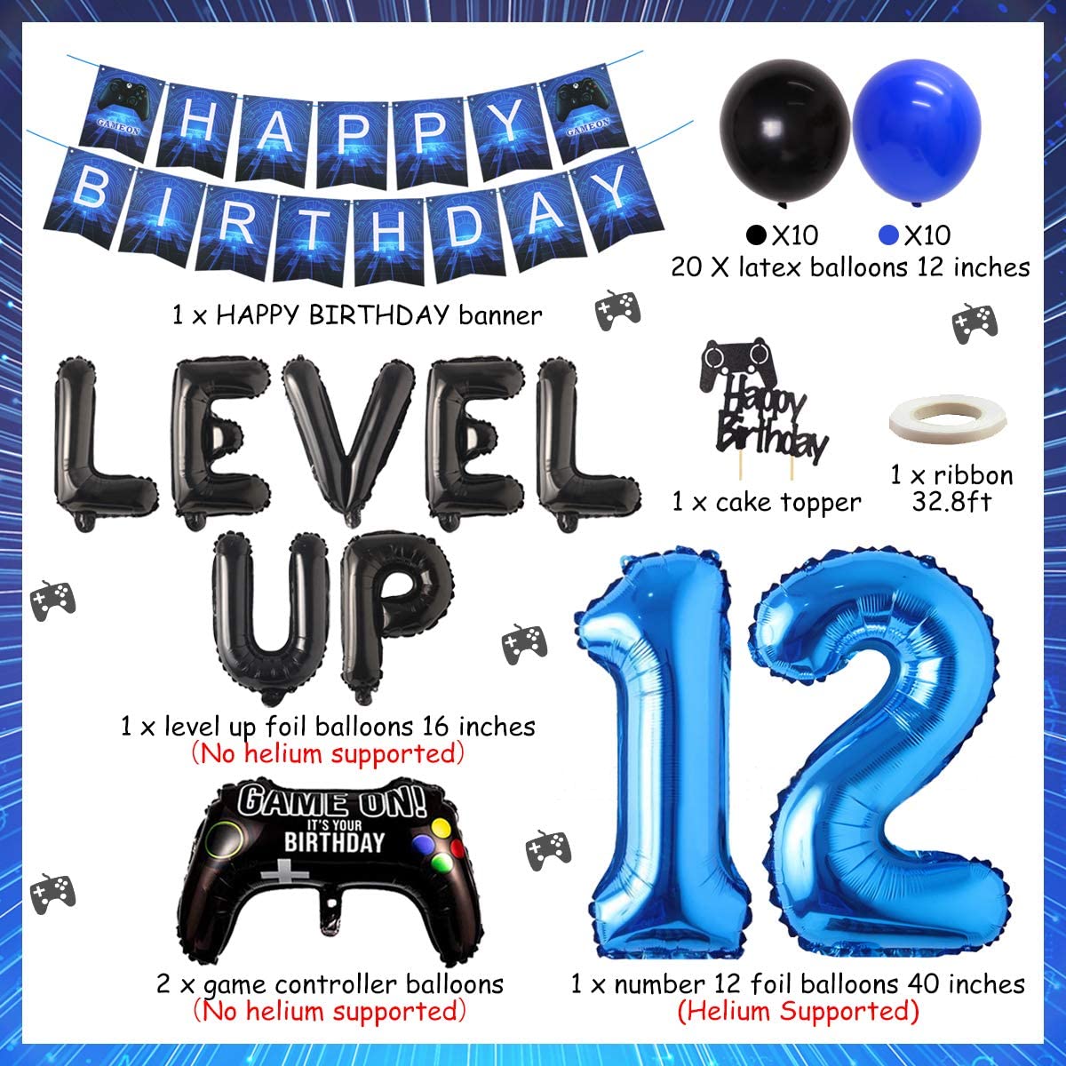 Video Game 12th Birthday Party Decorations 12 Years Old Birthday Party Supplies with Game Controller Balloons for Boys Girls