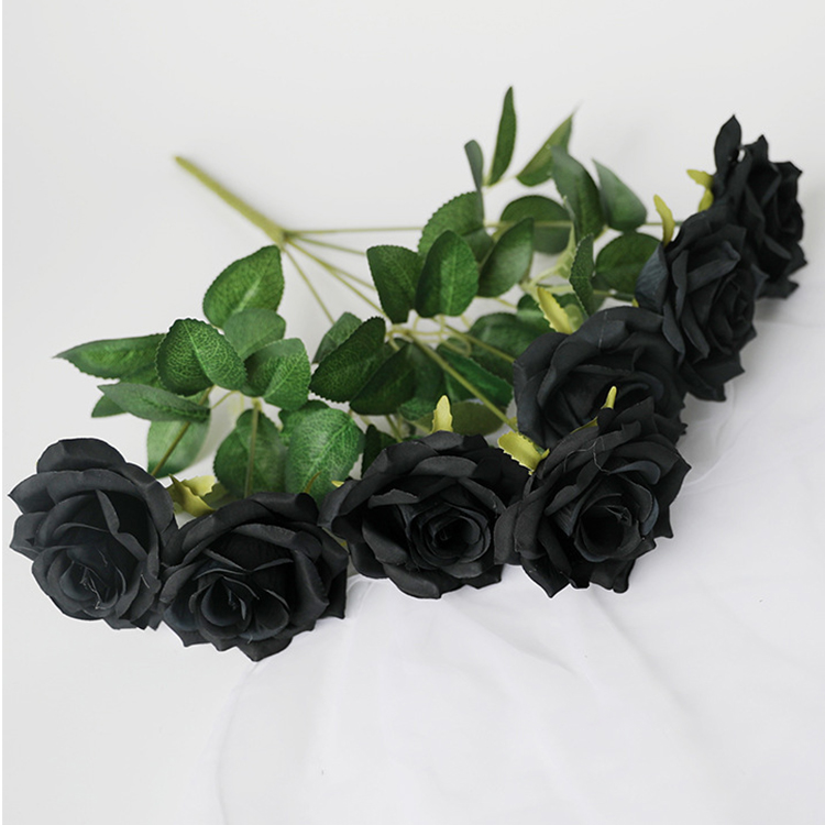 Black Silk Rose Gothic Artificial Flowers Bride Wedding Hand Holding Bouquet for Party Wedding Home Garden DIY Halloween Decor: Blue