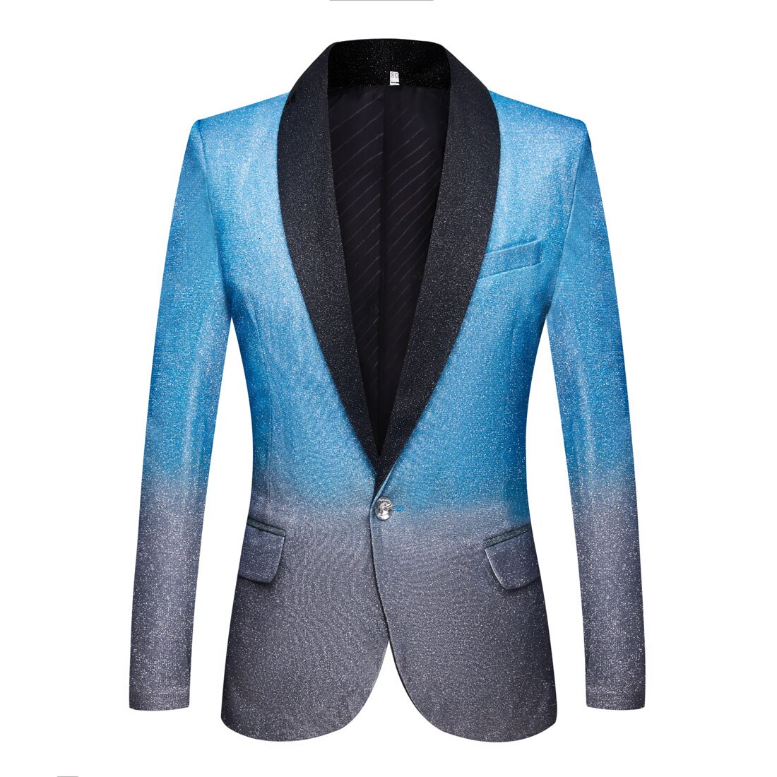 PYJTRL Mens Artistry Gradient Color Shiny Sky Blue Blazer Night Club Stage Singer Prom Dress Suit Jacket Wedding Costume: US size S 38R