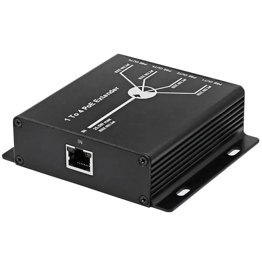 CCTV System POE Extender 1-Port 10/100M IEEE802.3at (power-in) To 4-Ports IEEE802.3af (power-out) for IP Camera Extend 100 meter