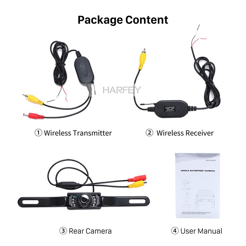Harfey universele draadloze achteruitrijcamera voor auto's, beste 2.4g waterdichte, waterdichte achteruitrijcamera met nachtzicht