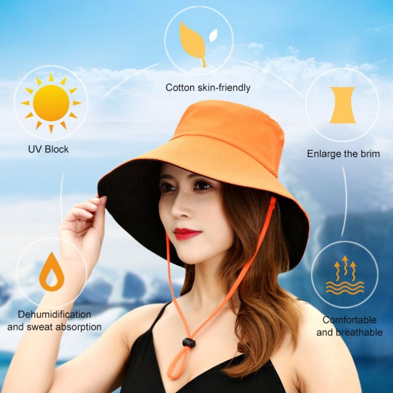 Bucket Caps Adult Cotton Sports Caps Double Side Wide Brim Flat Top Fisherman's Golf Hat Travel Apparel Accessories Tennis Caps