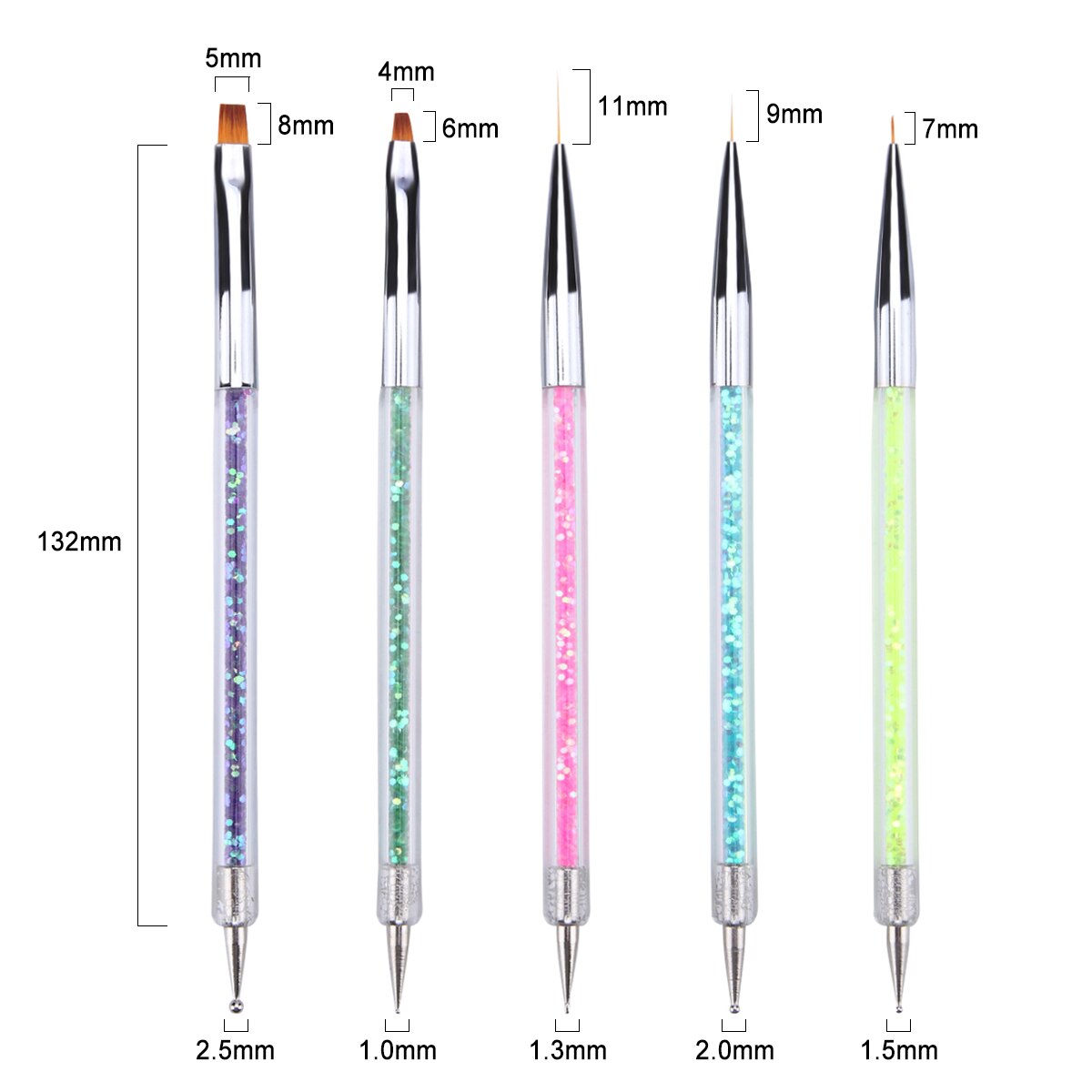 Monja 5 Stks/set Dubbele Hoofd Manicure Borstel Acryl Gel Graveren Pen Strass Kralen Decoratieve Delicate Nail Art Gereedschap: SKU002252