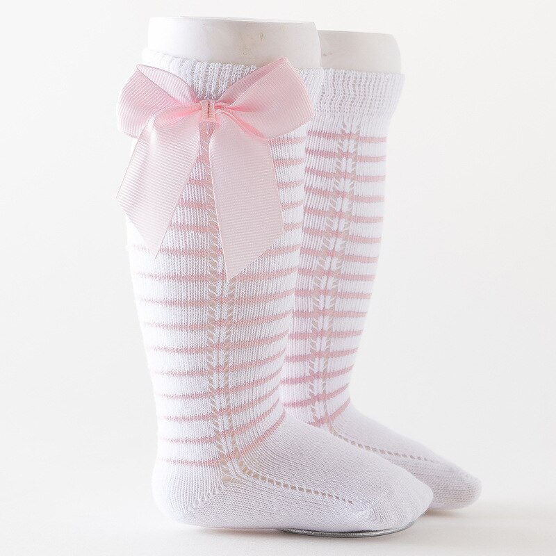 Streep Bowkot Baby Sokken Herfst Winter Soft Warm Kids Hoge Sokken Elastische Katoenen Baby Meisje Jongen Sokken Baby Voet Accessoires: 3