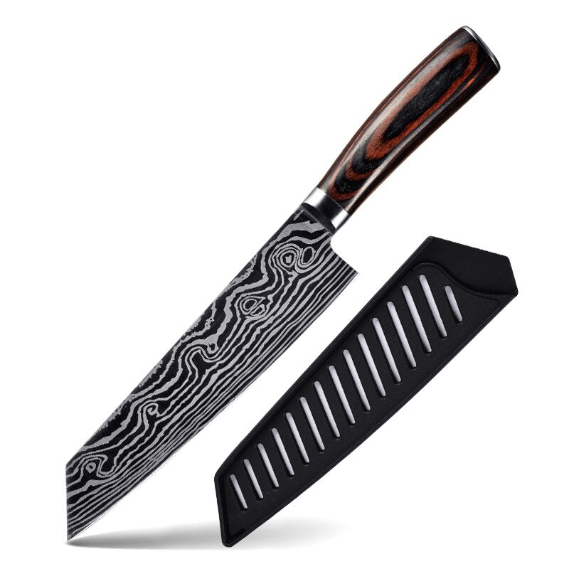 Cuchillo de Chef KnivesHigh de acero inoxidable, dibujo de Damasco, Gyuto, cuchillo de Santoku: I