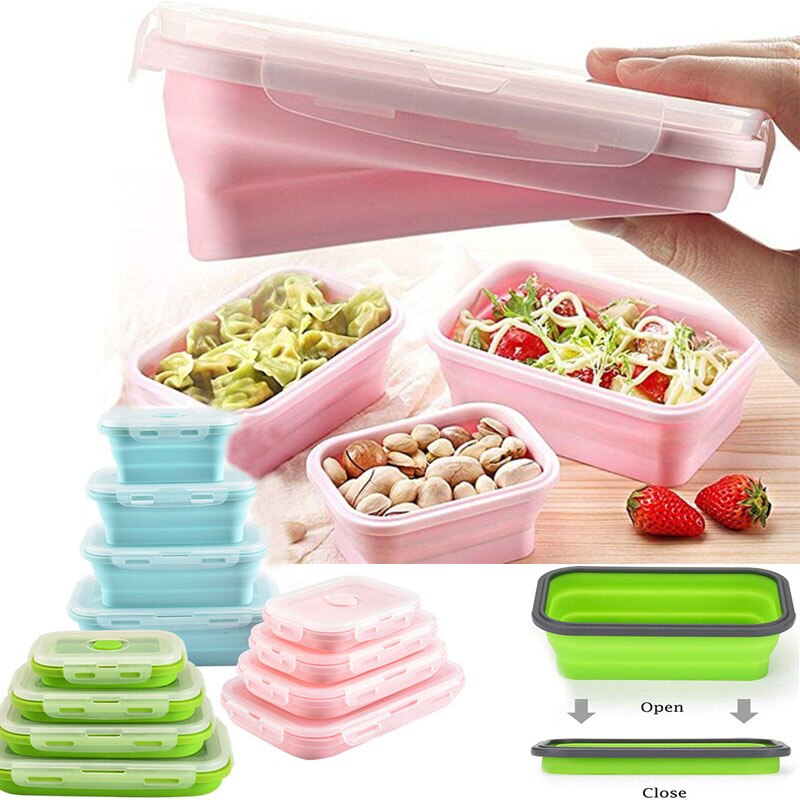 Silicone Lunch Box Foldable Food Storage Bento Box Bowl Food Container for Kid Microwave Portable Picnic Camping Outdoor Product