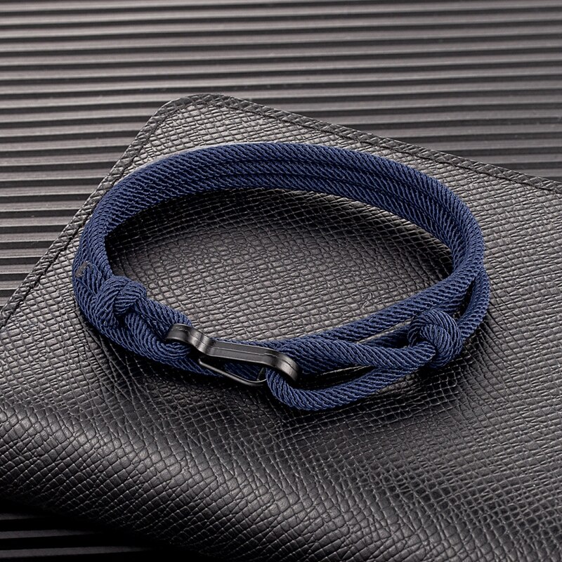 MKENDN-pulsera de cuerda de estilo náutico para hombre y mujer, brazalete minimalista de escalada, mosquetón, color azul oscuro, medianoche