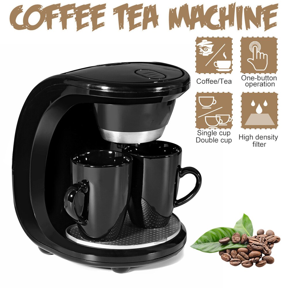 450w casa elétrica gotejamento máquina de café auto dupla xícara máquina de café dupla-uso americano máquina de chá de café 110v/220v