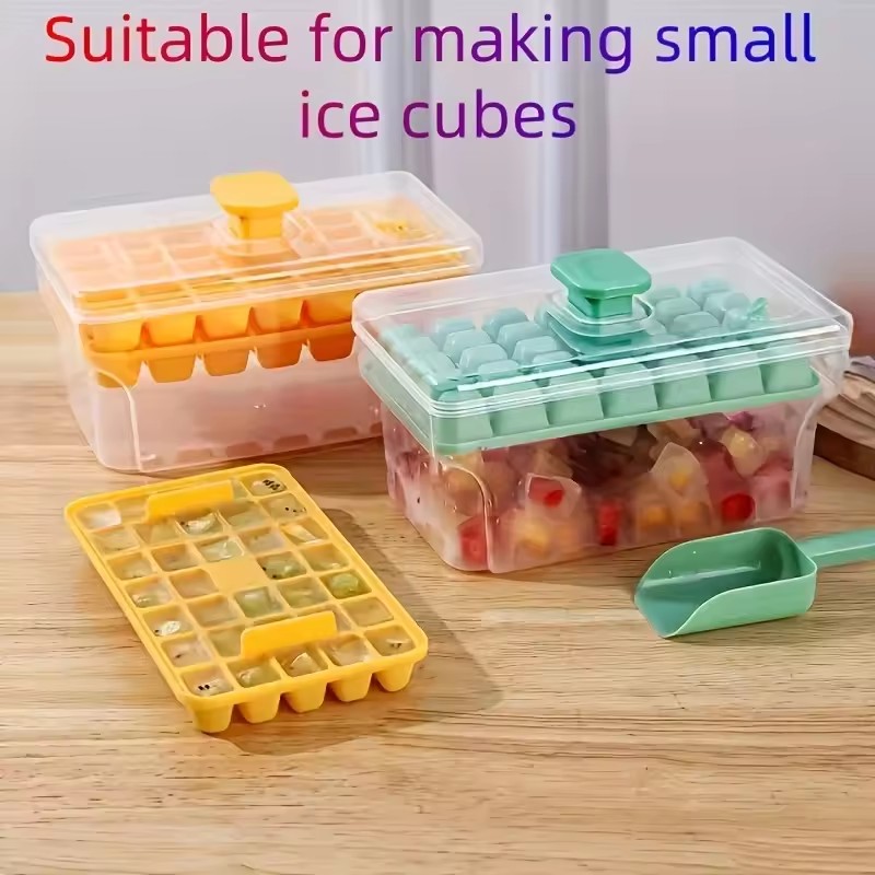 Ice Trays for Freezer with Lid & Bin, Ice Cube Tray Making 68 pcs Ice Cubes, Easy Press to Release Ice