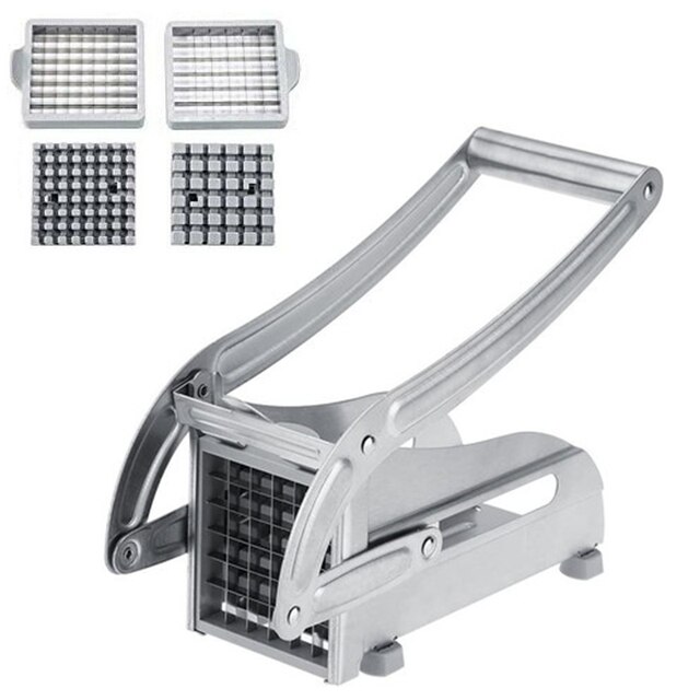 Cortador de patatas fritas Manual de acero inoxidable con cabezales, máquina cortadora de tiras, herramienta para hacer patatas fritas y zanahorias: B Set