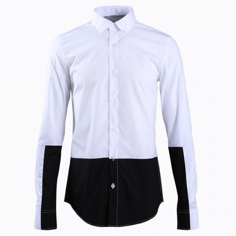 Minglu herre skjorte luksus sort hvid splejsning langærmet herre kjole skjorter slim fit skjorter mand plus størrelse 4xl herre skjorter: Xl