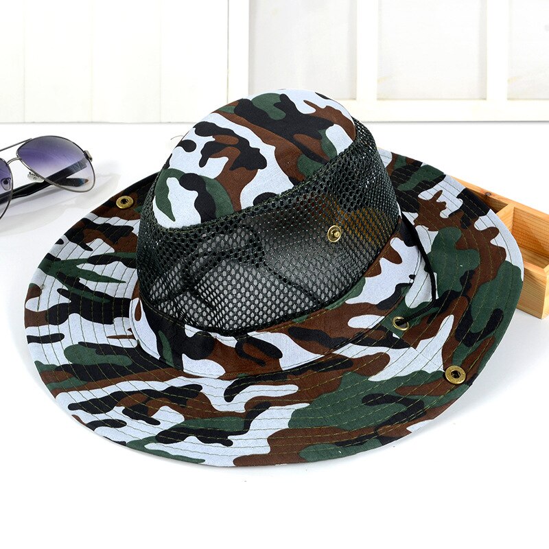 Cowboy hat camouflage army hat male outdoor breathable mesh fisherman hat fishing travel photography folding hat