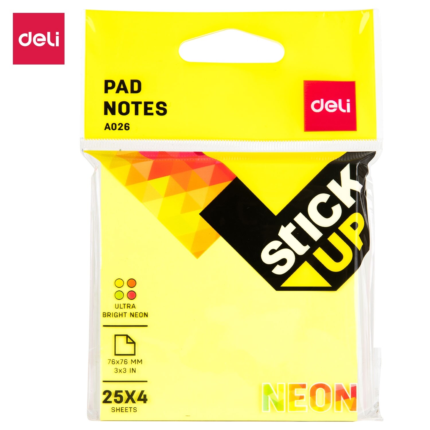 Deli EA02602 Pad Notities 3 "* 3" Sticky Notes 4 Neon Kleuren Memo Pads Post Het Sterke Lijm 4*25 Vellen Kantoor Schoolbenodigdheden