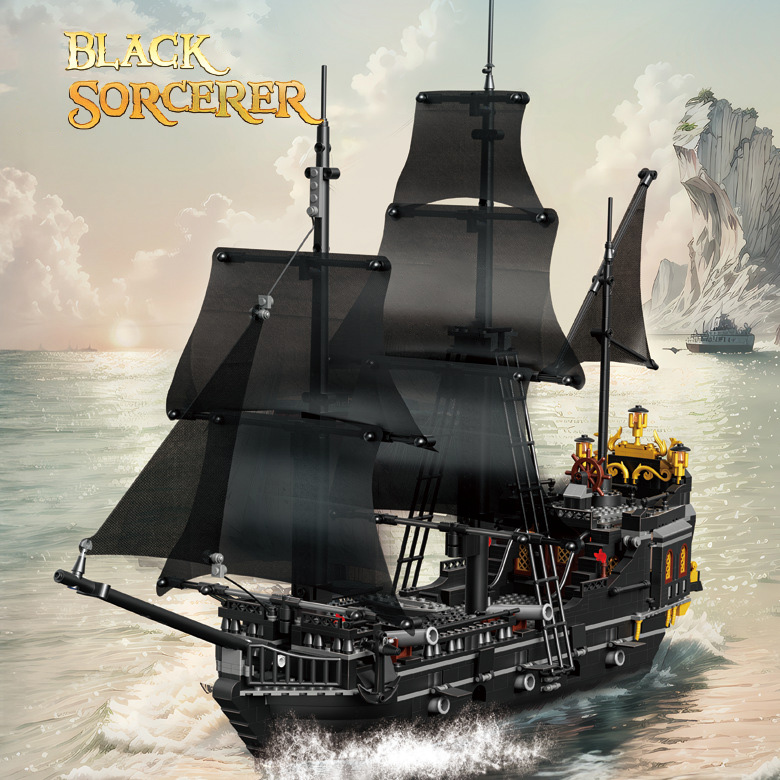 1424Pcs Black Pirates Ship Diy Adventure Pearl Boat Movies Mini Bricks Building Blocks giocattoli modello assemblati regali di natale per bambini