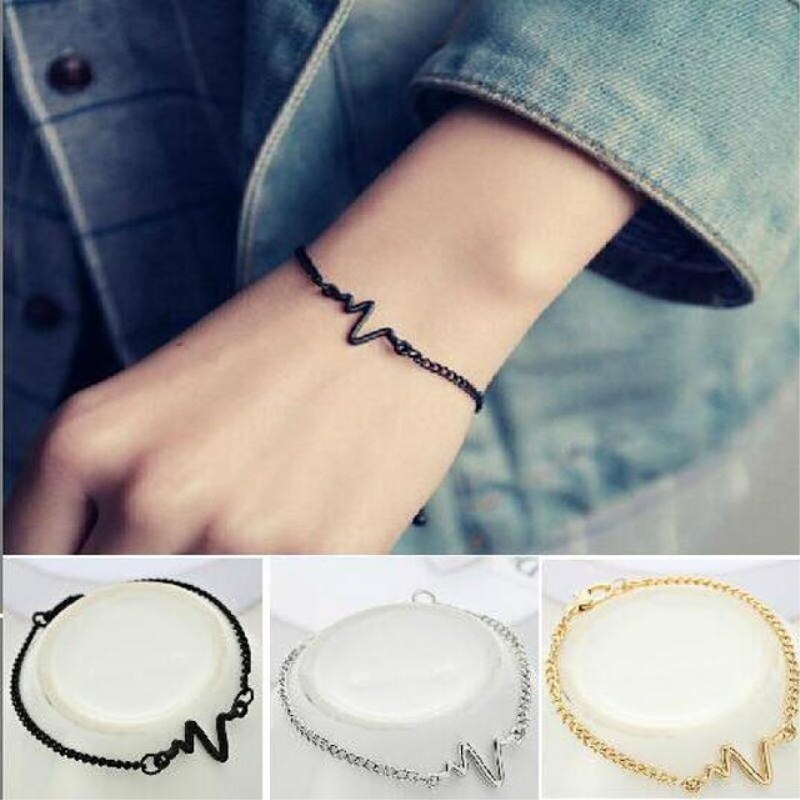 Koreaanse Eenvoudige Golven Ecg Hartslag Lightning Manchet Armbanden Voor Vrouwen &amp; Mannen Sieraden Zomer Stijl strand