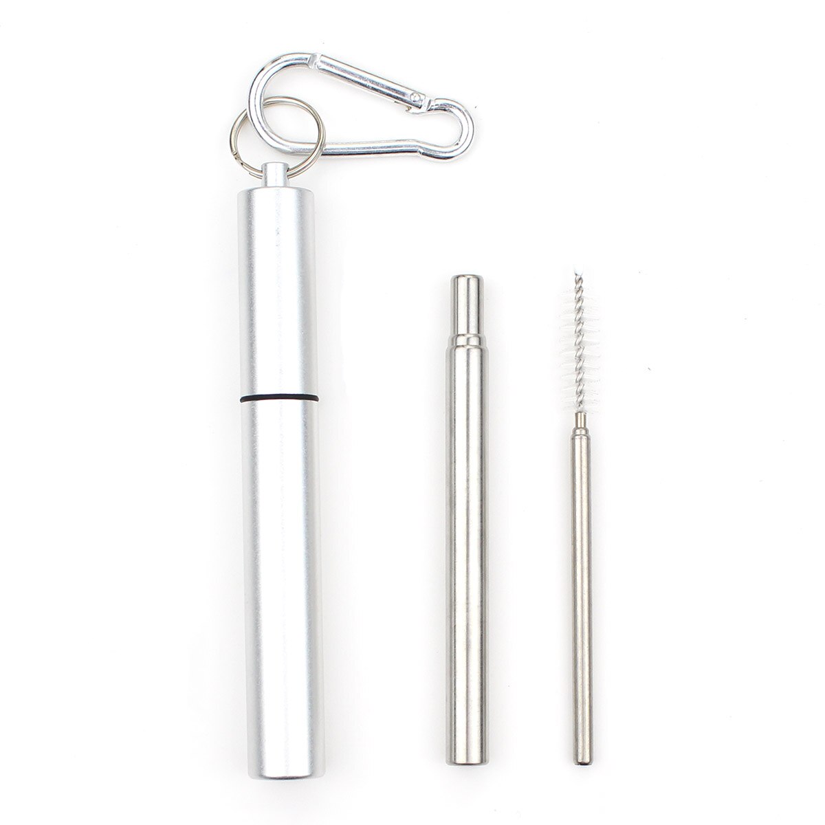 10Set Portable Stainless Steel Telescopic Drinking Straw For Travel Reusable Collapsible Metal Straw With Case And Brush: Silver Level