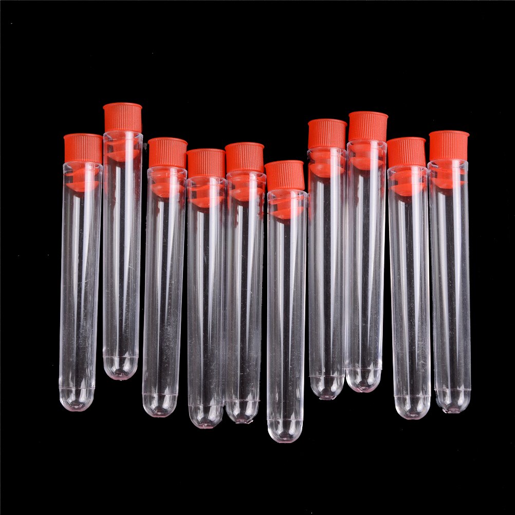 10 stk 12*100mm gennemsigtige plastik polyethylen laboratorierøde reagensglas med låg hætteglas prøvebeholdere