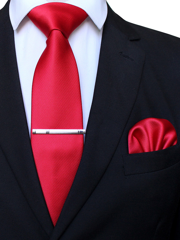EASTEPIC Cravatte classiche in twill grigio da uomo da 8 cm in abiti da lavoro Set di cravatte con clip Fazzoletto Accessorio da uomo Festa di nozze: Corallo Rosso