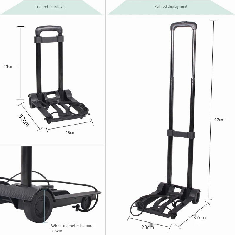 Folding Luggage Cart Portable Trolley Travel Trunk Trailer Trolley Light Hand Cart Adjustable Home Travel Shopping Cart