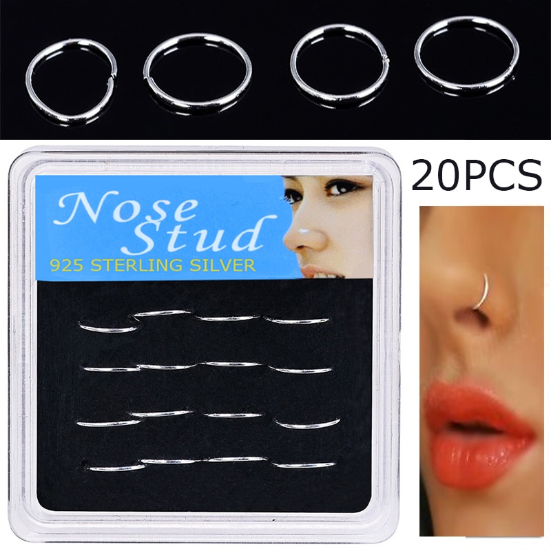 WALERV 20PCS Body Piercing Sieraden Ronde Zilveren Neus Ringen Eenvoudige Oorbel Neus Piercing Goud Kleur Neus Studs