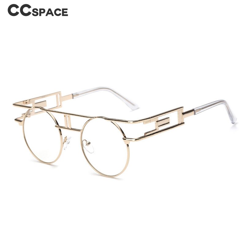 Retro steampunk runda glasögon bågar metall män kvinnor datorglasögon 46834: Guldklart