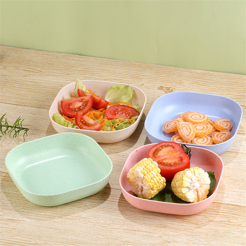 2PCS Wheat Straw Plate Nut Cake Fruit Snack Dessert Tray Storage Microwaveable Spit Bone Sauce Dish Round Kitchen Plastic Plates