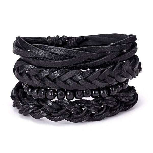 4pcs/set Ethnic Braided Leather Bracelets &amp; Bangles for Women Multilayer Wristband Vintage Handmade Bracelet Men Jewelry