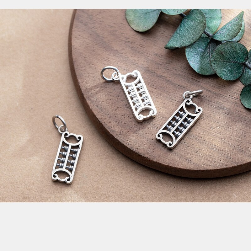 UQBing 100% 925 Sterling Silver Matte Retro Thai Silver Abacus Pendant Charms DIY Jewelry Making Necklaces
