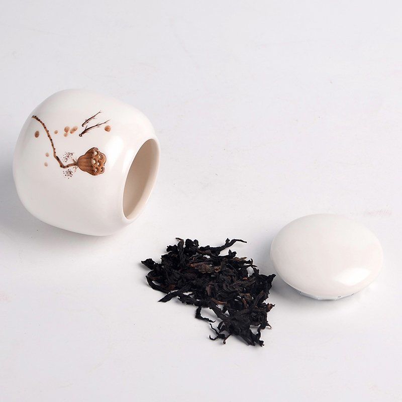 Porcelain Tea Storage Container Dried Fruit Storage Tank Chinese Ceramic Tea Box Lid Kitchen Teaware Mini Printed Food Container
