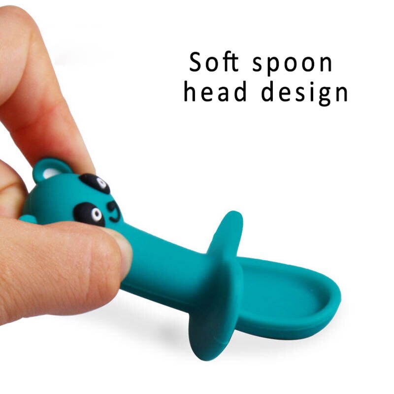 2Pcs/Set Cartoon Pattern Spoon Fork Set Detachable Safe Silicone Infant Feeding Children Tableware Utensil Heat-Resistant Spoon