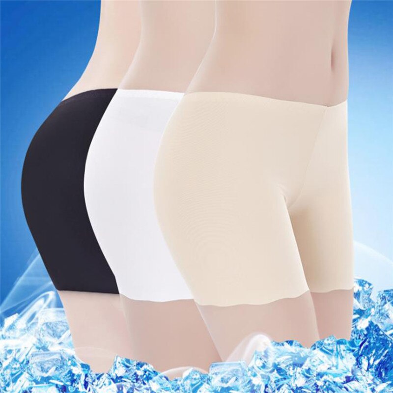 Casual Women's Safety Pants Underwear Women Safety Short Pants Solid Color Ice Silk Seamless Plain Push Up Hip Shorts