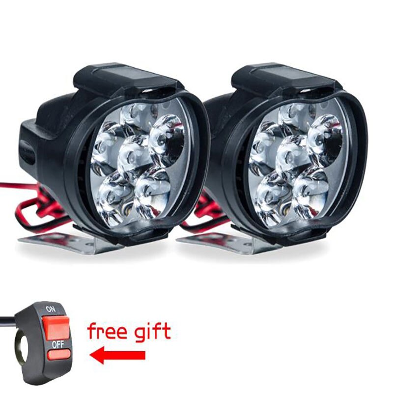 1 Pair Led Motorcycles Headlight White Super Bright 6LED Working Spot Light