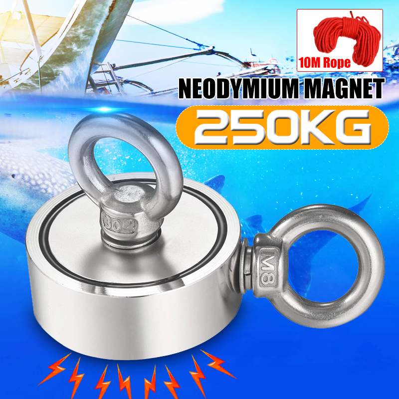 250kg Double-side Strongest Magnet Pot Fishing Magnet Salvage Fishing Hook Magnet Strongest Permanent Powerful Magnetic+10M Rope
