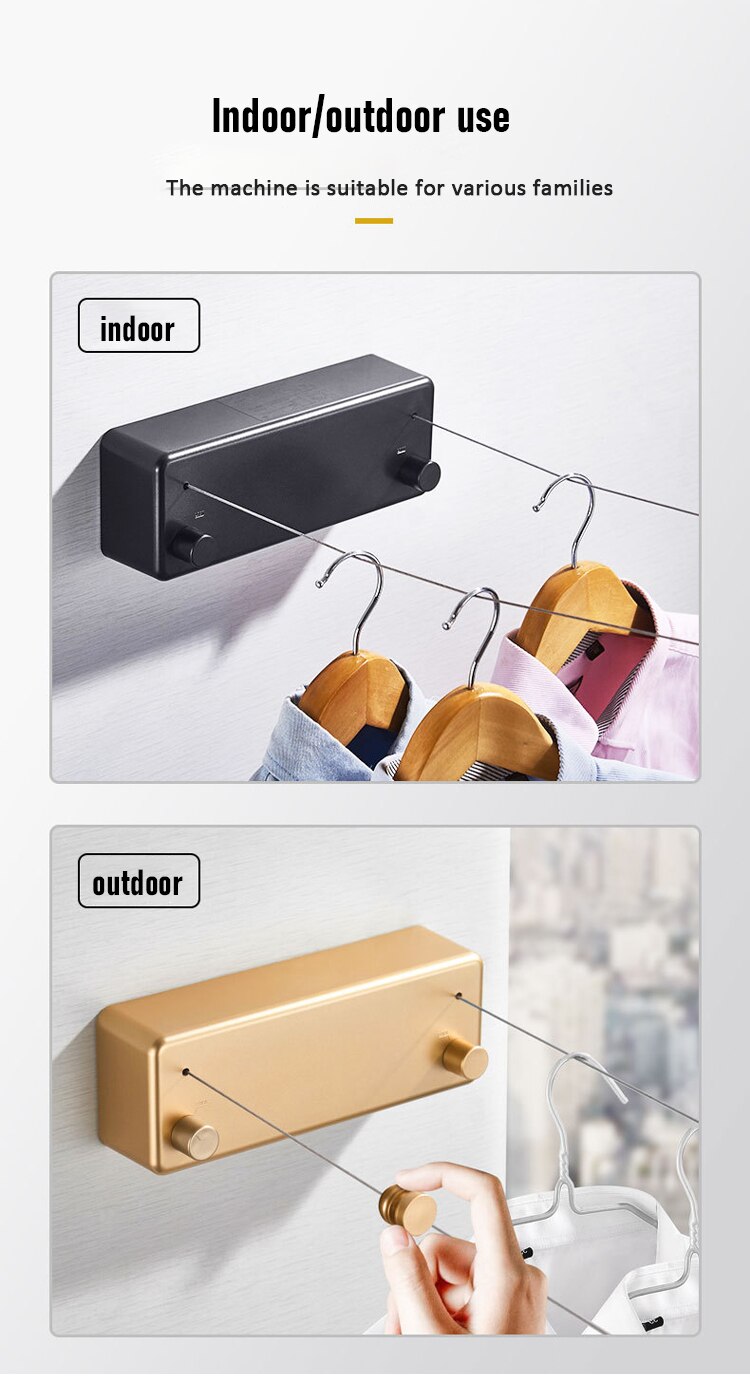 Retractable Clothesline Indoors Laundry Line with Adjustable Stainless Steel Double Rope Wall Mounted Space-Saver Drying Line