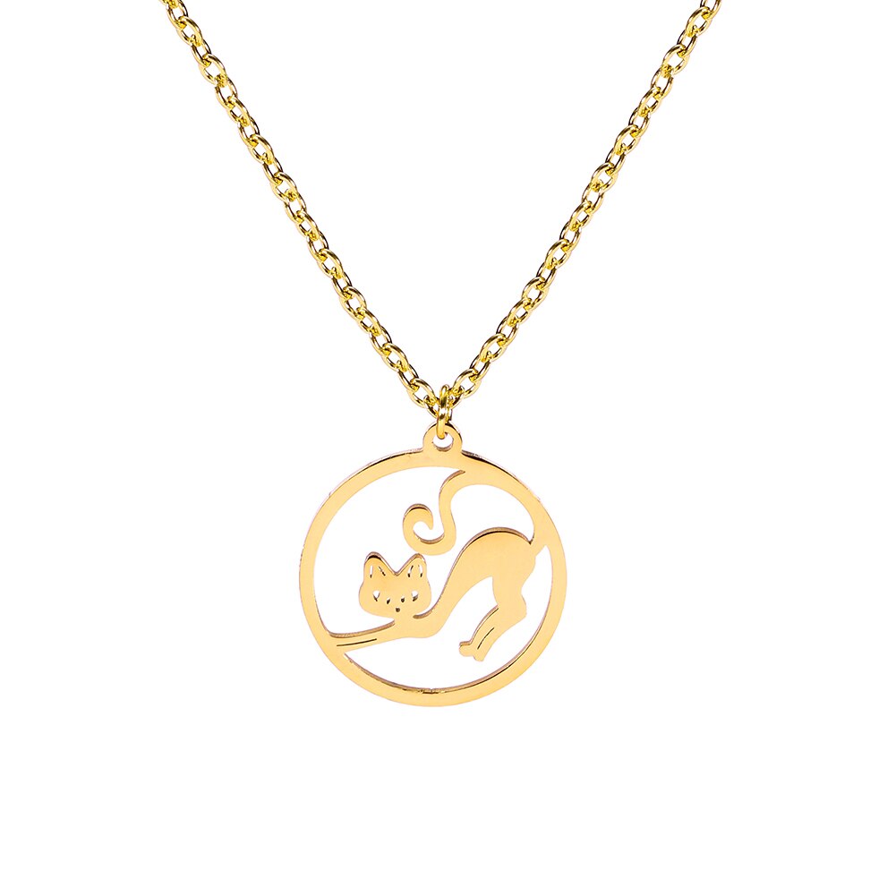 Cazador Cute Walking Cat Pendant Chain Necklaces Stainless Steel Jewelry Simple Cat Curved Choker Necklaces Women Party Wedding: Rust Red