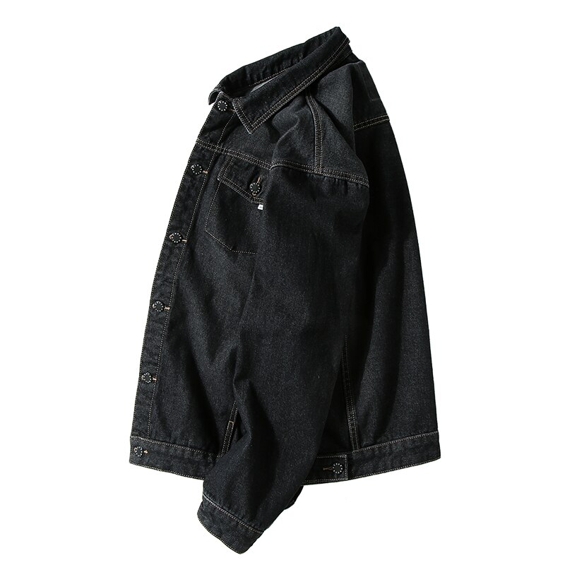 Stor storlek män jeansjacka höst vår casual lös herr jeans jacka märke bomullsrockar manlig svart blå 5xl 6xl 7xl: Svart / 6xl