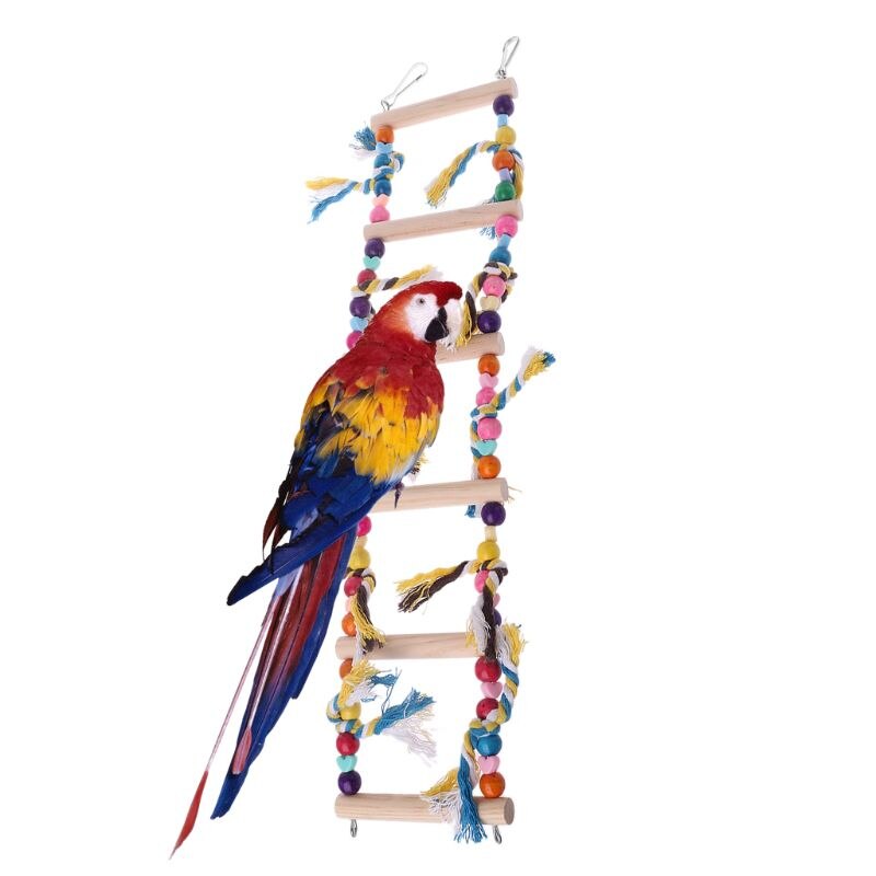 Sjov kæledyr fugl papegøje flerfarvet træstige legetøj papegøje gyngestativ legetøj  lx9c