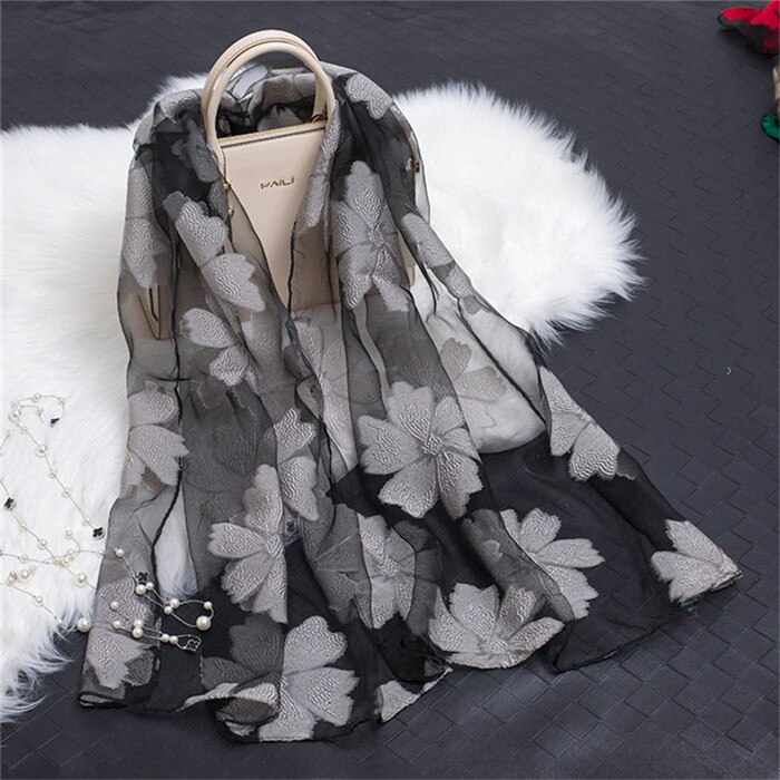 die Seide schal frauen sommer brise leichte schier schals und wickelt bandana Strand Organza Blick spitze hohl schals fo damen